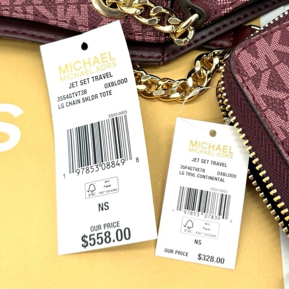 Michael Kors Large JST Chain Shoulder Bag & Large Continental Wallet Ox Blood - Picture 12 of 12